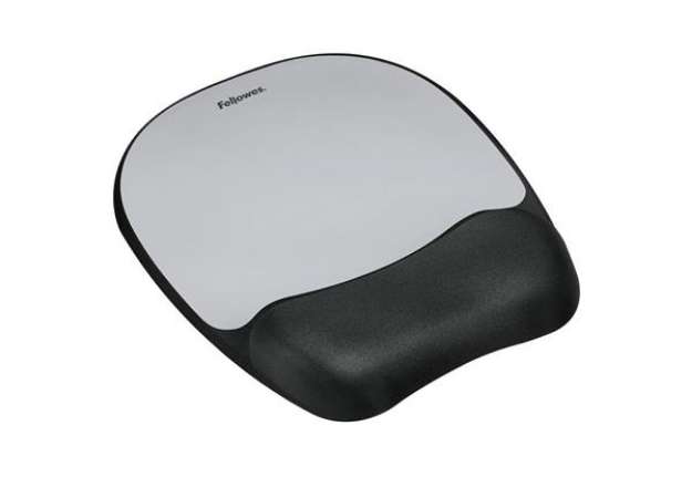 Immagine di Tappetino mouse con poggiapolsi FELLOWES Memory Foam - argento 27,6x23,2x3,2 cm - 9175801