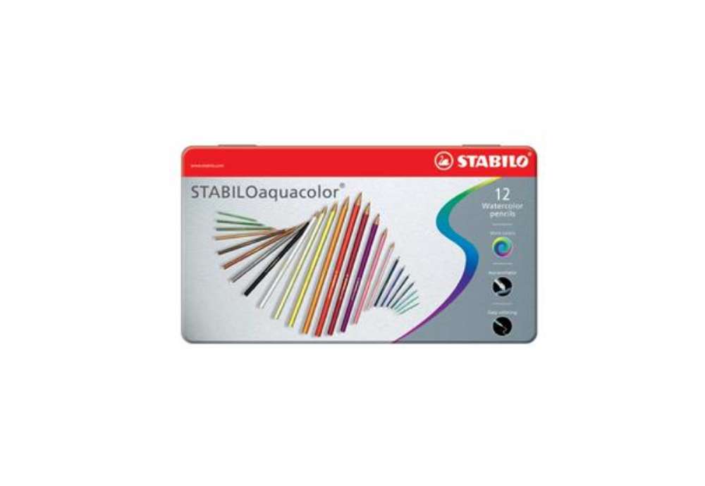 Immagine di Matite colorate acquarellabili Stabilo aquacolor® scatola in metallo assortiti Conf. 12 pezzi - 1612