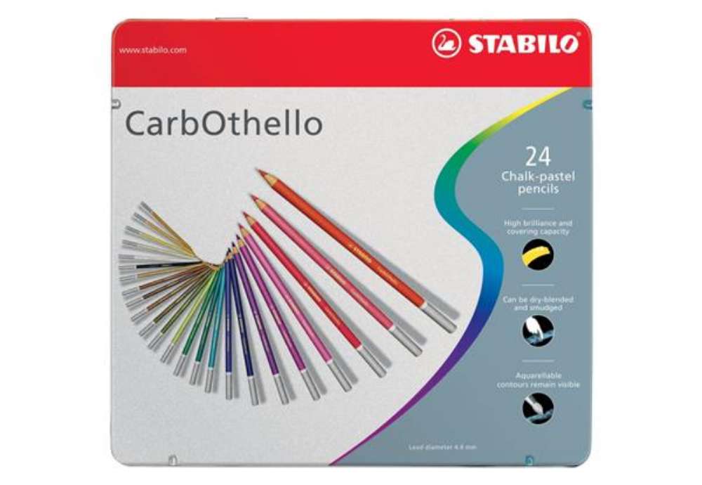 Immagine di Matite colorate Stabilo CarbOthello tratto 4,4 mm assortiti scatola di metallo da 24 - 1424-6