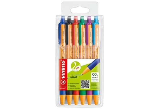 Immagine di Penne a sfera a scatto Stabilo Pointball  0,5 mm assortiti astuccio da 6 - 6030/6