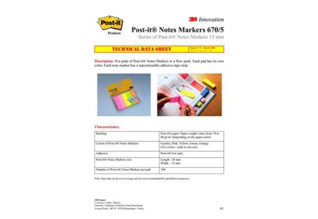 Immagine di Segnapagina removibili in carta Post-it® Notes Markers neon assortiti 5 blocchetti da 100 fogli - 67