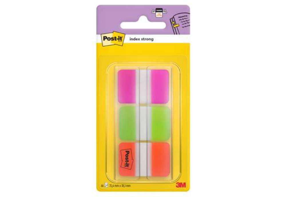 Immagine di Segnapagina removibili Post-it® Index Strong 686 - 3 colori vivaci 3 blocchetti da 22 - 686-PGOEU