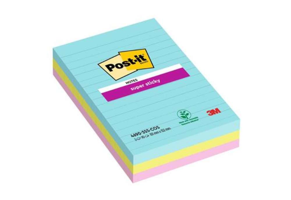 Immagine di Foglietti Post-it® Super Sticky XXL Cosmic a righe assortiti conf. 3 blocchetti da 90 ff - 4690-SS3