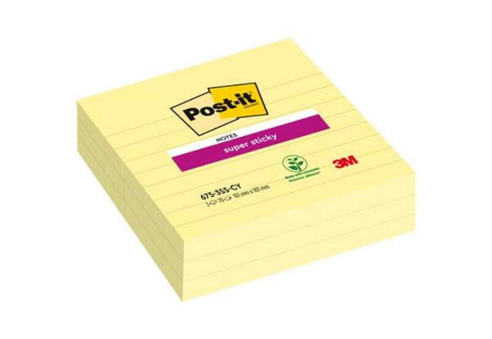 Immagine di Foglietti riposizionabili Post-it® Super-Sticky XL a righe 10x10 cm 70 ff Giallo Canary™  conf. 3 pz