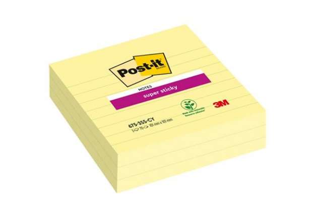 Immagine di Foglietti riposizionabili Post-it® Super-Sticky XL a righe 10x10 cm 70 ff Giallo Canary™  conf. 3 pz