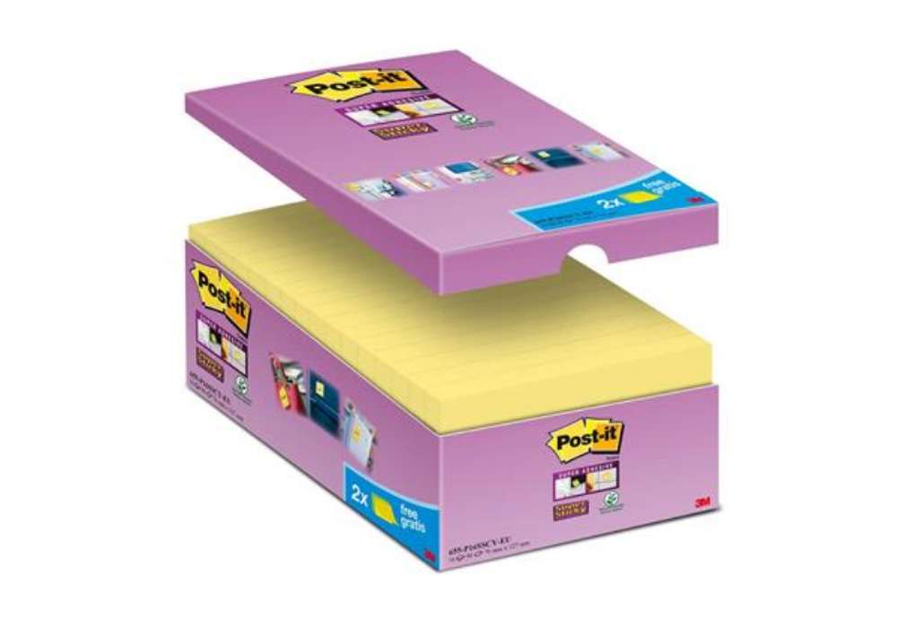 Immagine di Foglietti Post-it® Super Sticky Notes Giallo Canary™ cf. 14 blocchetti + 2 gratis da 90 ff - 655-P16