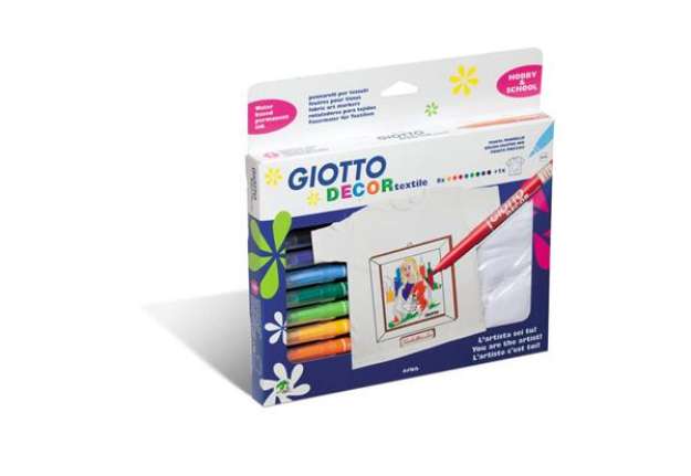Immagine di Pennarelli per tessuti GIOTTO Decor Textile tratto fine 1-3 mm assortiti astuccio da 8 + t-shirt bia