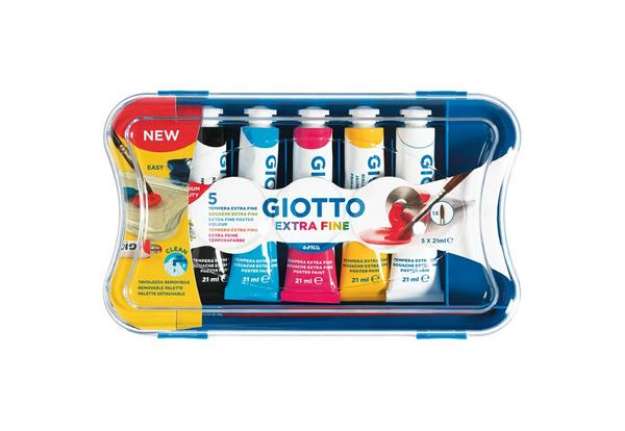 Immagine di Tempere GIOTTO Extra 21 ml assortiti scatola da 5 tubetti + 1 pennello F32710000