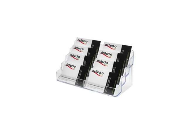 Immagine di Portabiglietti da visita da tavolo deflecto® in polistirene 8 scomparti trasparente 20x9,5x9,8 cm -