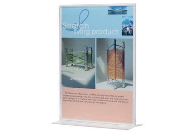Immagine di Porta-avvisi Q-Connect in polistirolo con base a T trasparente per formato 15x7xH.21,3 cm - KF04175