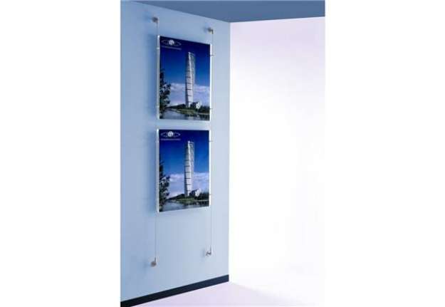 Immagine di Sistema a cavetto per 2 pannelli porta-avvisi Tecnostyl in acril. 50x70cm elem. fiss. allumin. silve