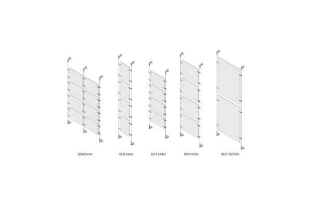 Immagine di Sist. a cavetto 4 pannelli porta-avvisi Tecnostyl A4 in acril. 35,5x45x400 cm - kit fissaggio a pare