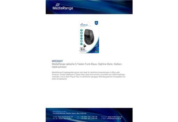 Immagine di Mouse ottico Media Range 5 pulsanti, serie highline, wireless 1600 dpi carbonio/nero - MROS207