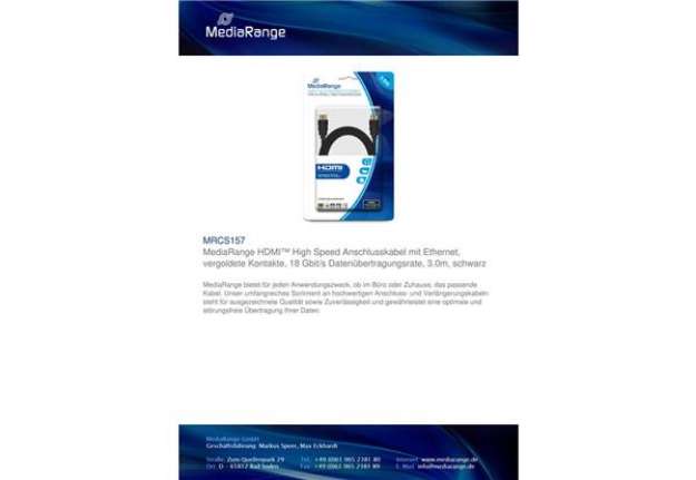 Immagine di Cavo di collegamento Media Range HDMI ad alta velocità con Ethernet contatti dorati 18 Gbit/s 3 mt-