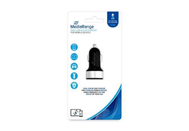 Immagine di Caricabatteria per auto Media Range 3.4A dual USB nero/argento MRMA103-02