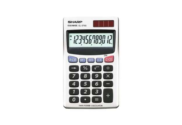 Immagine di Calcolatrice tascabile a doppia alimentazione SHARP con display a 12 cifre argento - EL 379 SB
