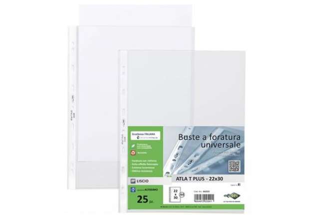 Immagine di Buste in PP liscio Sei Rota Atla T Plus altissimo spessore trasparente 22x30 cm conf. 25 buste 66222