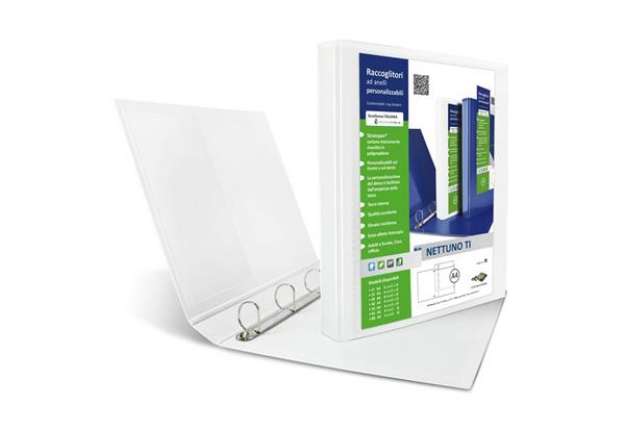 Immagine di Raccoglitore personalizzabile Sei Rota Nettuno TI - 4 anelli a D 40 mm - A4 bianco - dorso 5,5 cm -