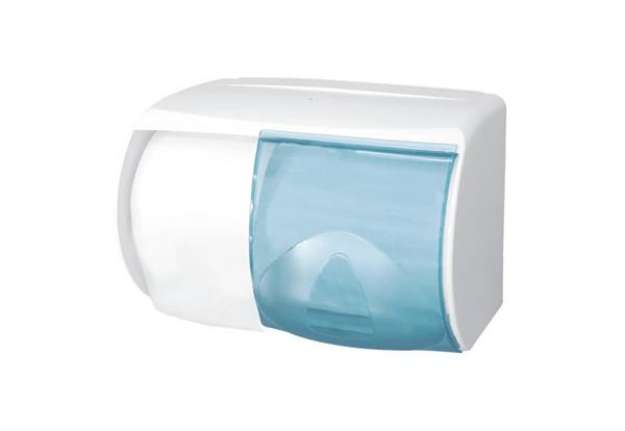 Immagine di Distributore di carta igienica doppio rotolo Hylab 175 mm con capacità max Ø 13 cm bianco con vetrin