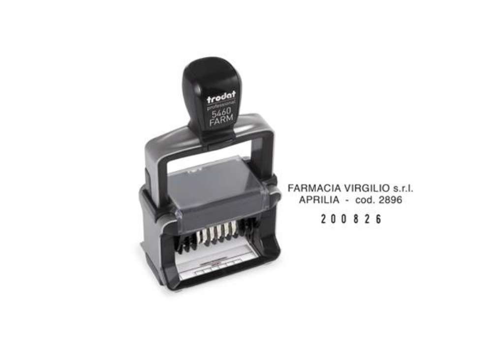 Immagine di Datario autoinchiostrante Trodat Professional 5460 FARM per Farmacie in acciaio inox 56x33 mm nero -