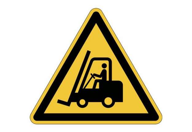 Immagine di Pittogramma da pavimento ''Attenzione passaggio carrelli'' DURABLE giallo Ø 430 mm - 173404