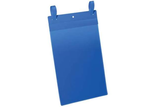 Immagine di Tasche per identificazione Durable con fascette di aggancio blu f.to esterno mm 223x530- inserto A4