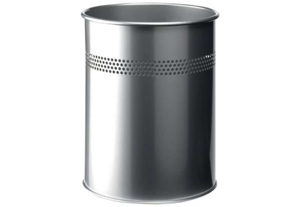 Immagine di Cestino gettacarte DURABLE cilindrico con superficie perforata acciaio 15 l argento metallizzato - 3