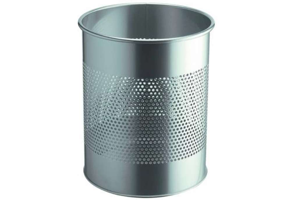 Immagine di Cestino gettacarte DURABLE cilindrico con superficie perforata 165mm acciaio argento metallizzato -