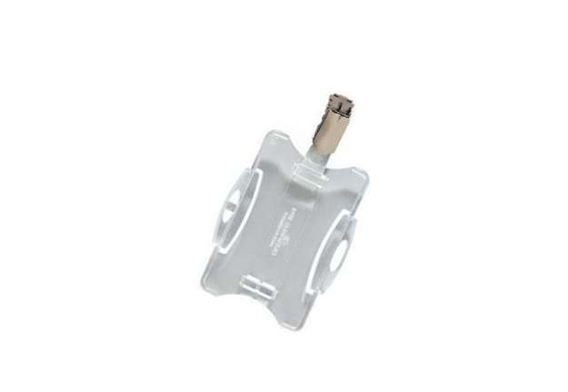 Immagine di Portabadge rigido Durable 85x54 mm con clip di sicurezza orientabile trasparente Conf. 25 pezzi - 81