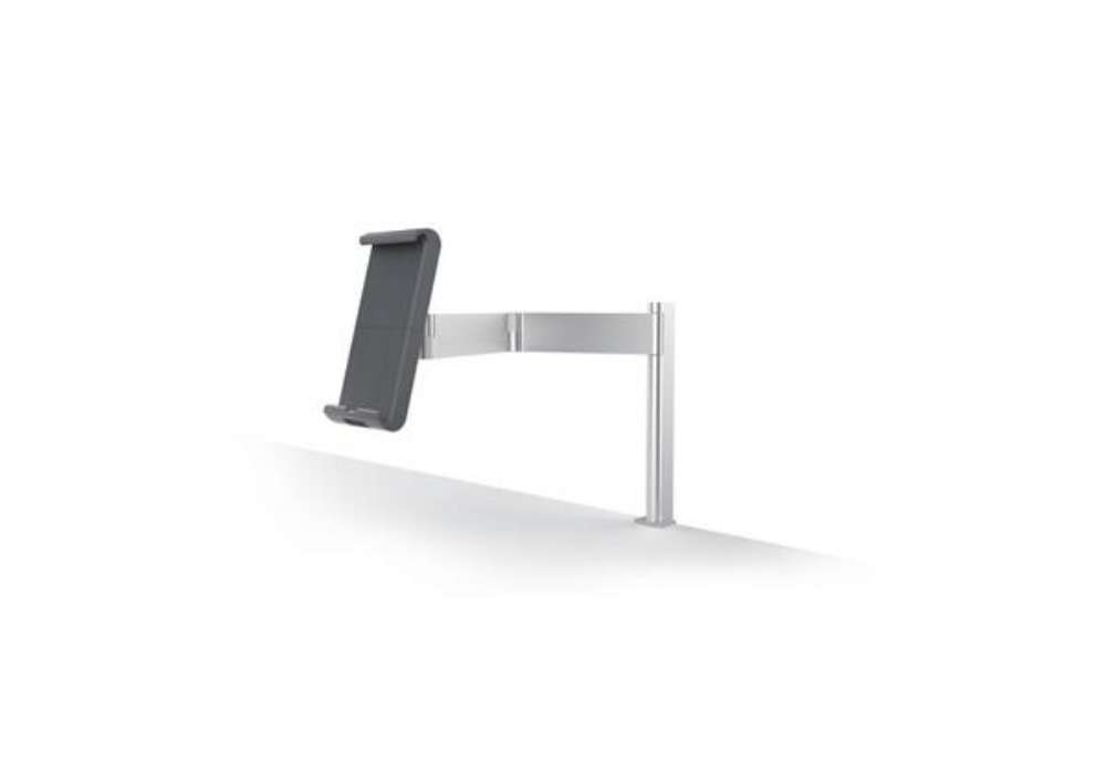 Immagine di Porta tablet da tavolo Durable, morsetto e braccio di supporto estensibile argento metallizzato 10x4