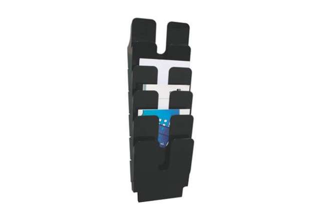 Immagine di Espositore da parete DURABLE FLEXIPLUS 6 comparti A4 polistirolo nero 24,7x10x108 cm - 1700008061