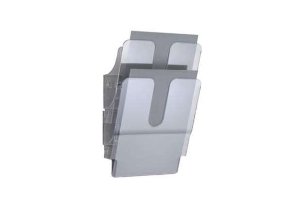 Immagine di Espositore da parete DURABLE FLEXIPLUS 2 comparti A4 polistirolo trasparente 24,7x10x36 cm - 1709008