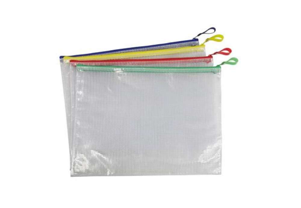 Immagine di Busta in PVC Beautone trasparente con chiusura zip colorata 32,5x24 cm assortiti - D066099