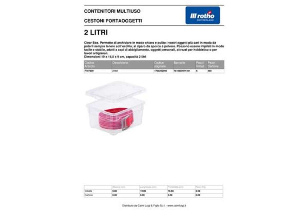 Immagine di Contenitore Rotho Clear Box in PPL 2 L impilabile 19x16x9 cm trasparente F707800