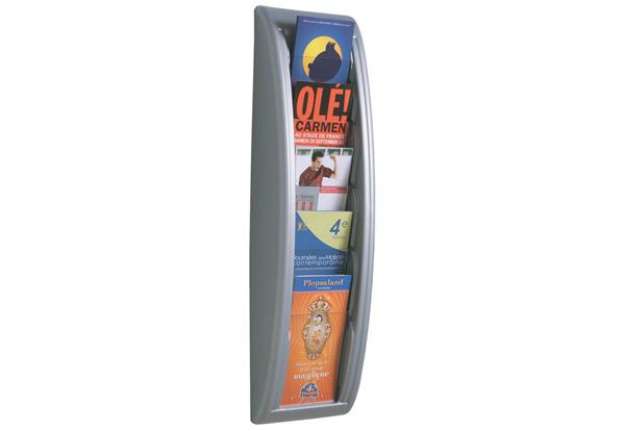 Immagine di Espositore da muro Paperflow alluminio 5 scomparti per formati 1/3 A4 18,1x9,5x65 cm - K540625