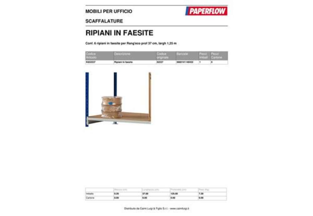 Immagine di Ripiani scaffalatura Paperflow RANG'ECO SF in truciolato 125x37 cm conf. 6 ripiani - K652237