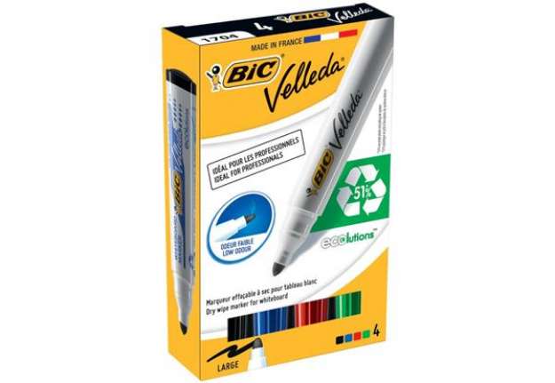 Immagine di Marcatori per lavagne bianche BIC Velleda 1701 punta conica 1,5 mm assortiti  astuccio da 4 - 904941