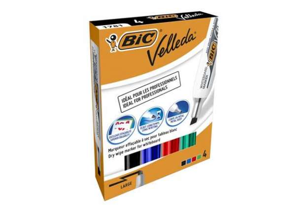 Immagine di Marcatori per lavagne bianche BIC Velleda 1781 punta a scalpello 3,3-4,6 mm assortiti  wallet da 4 -