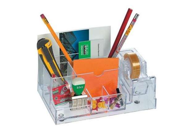Immagine di Portaoggetti Lebez con dispenser nastri adesivi 19 mm - formato 20x12x9 cm trasparente - 1737-T