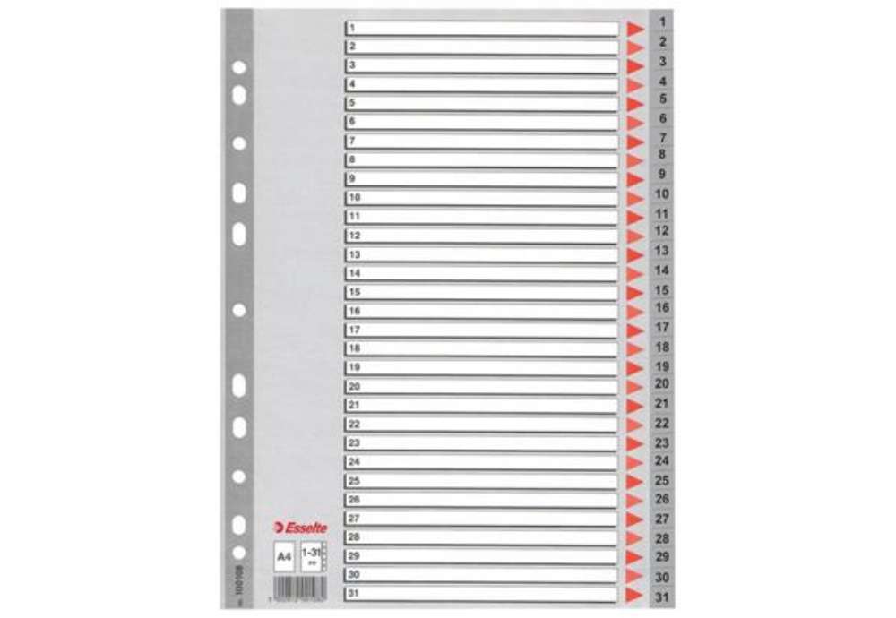 Immagine di Divisori per rubrica Esselte A4 PPL numerica 1-31 100108