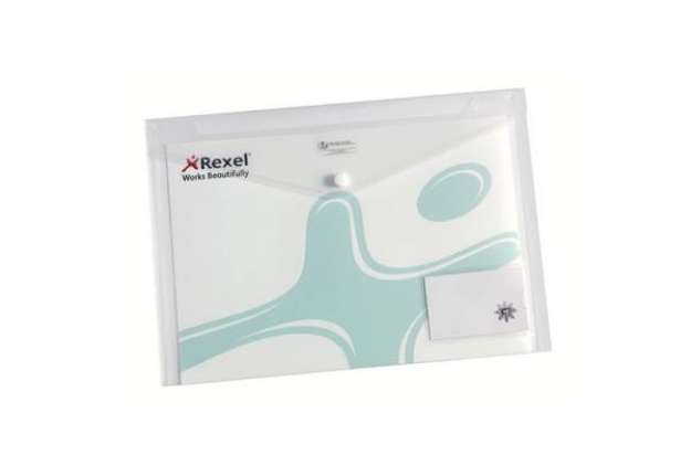 Immagine di Buste trasparenti con bottone Rexel Ice porta biglietti da visita A4 trasparente conf. da 5 pezzi -