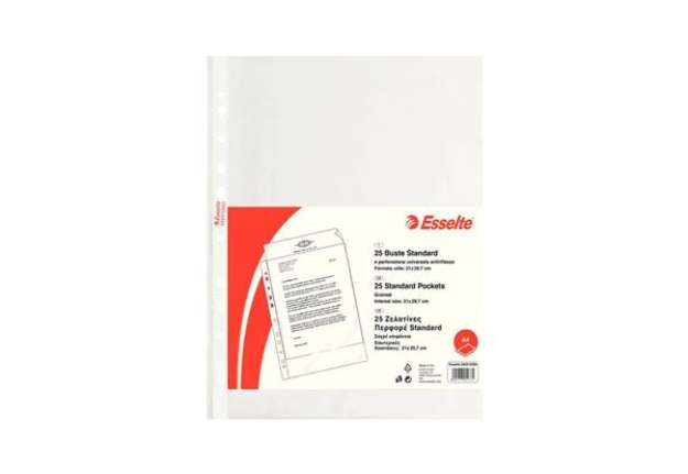 Immagine di Buste a perforazione universale goffrate Esselte STANDARD PP antiriflesso trasparente A4  conf.25 -