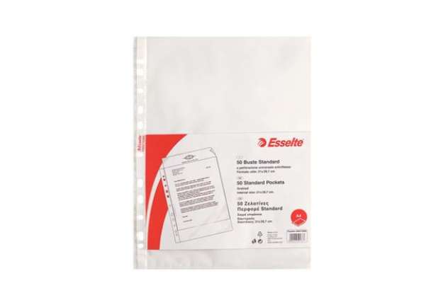 Immagine di Buste a perforazione universale goffrate Esselte STANDARD PP antiriflesso trasparente A4  conf.50 -