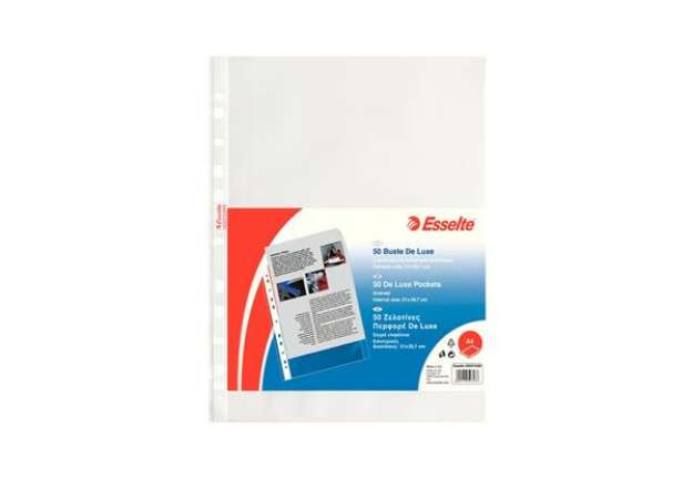 Immagine di Buste a perforazione universale goffrate Esselte DELUXE 21x29,7 cm trasparente antiriflesso  conf. d