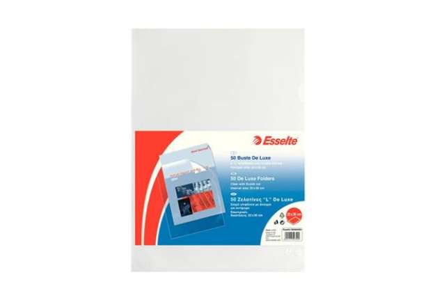 Immagine di Buste a L non perforate Esselte DE LUXE 22x30 cm trasparente antiriflesso goffrata - conf.50 - 39508