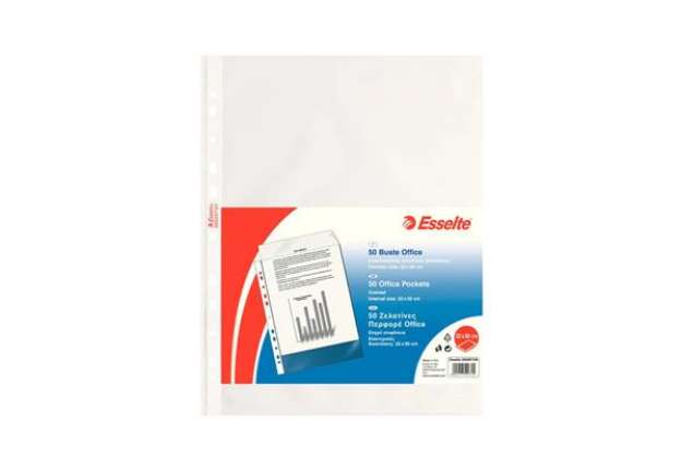 Immagine di Buste a perforazione universale goffrate Esselte OFFICE 22x30 cm trasparente antiriflesso  conf.50 -