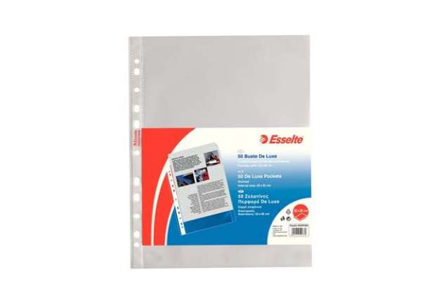 Immagine di Buste a perforazione universale goffrate Esselte DELUXE 22x30 cm trasparente antiriflesso  conf.50 -