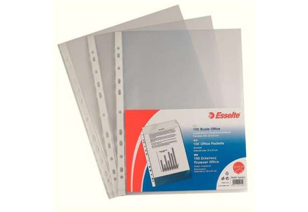 Immagine di Buste a perforazione universale goffrate Esselte OFFICE 23x33 cm trasparente antiriflesso  conf.100