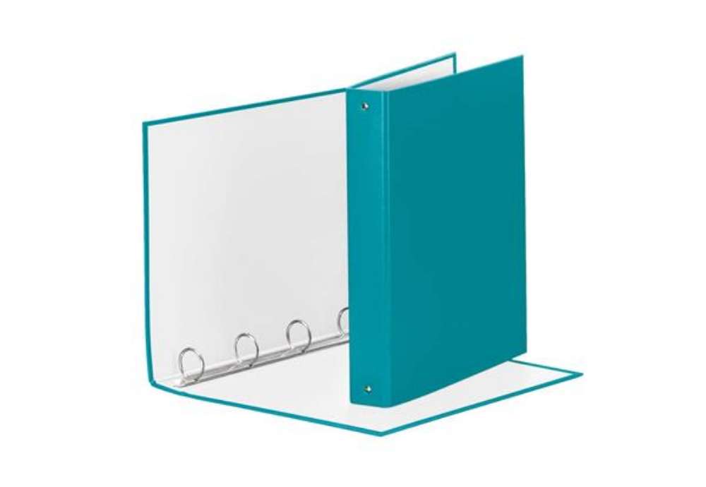 Immagine di Raccoglitore Esselte Meeting a 4 anelli tondi 30mm cartone rivestito in PP turchese 22x30cm dorso 4c