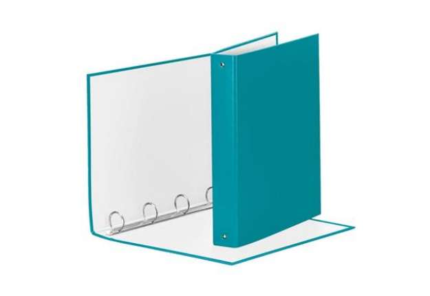Immagine di Raccoglitore Esselte Meeting a 4 anelli tondi 30mm cartone rivestito in PP turchese 22x30cm dorso 4c